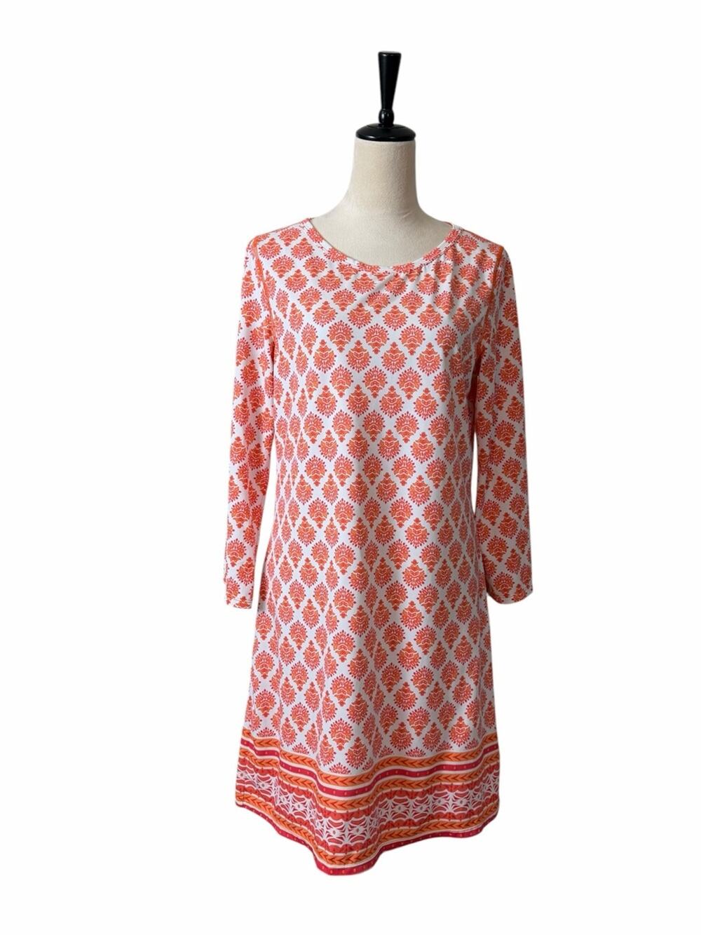 Cabana Life UPF Shift Dress L Long Sleeve Stretch Coral Print Coastal Beachwear